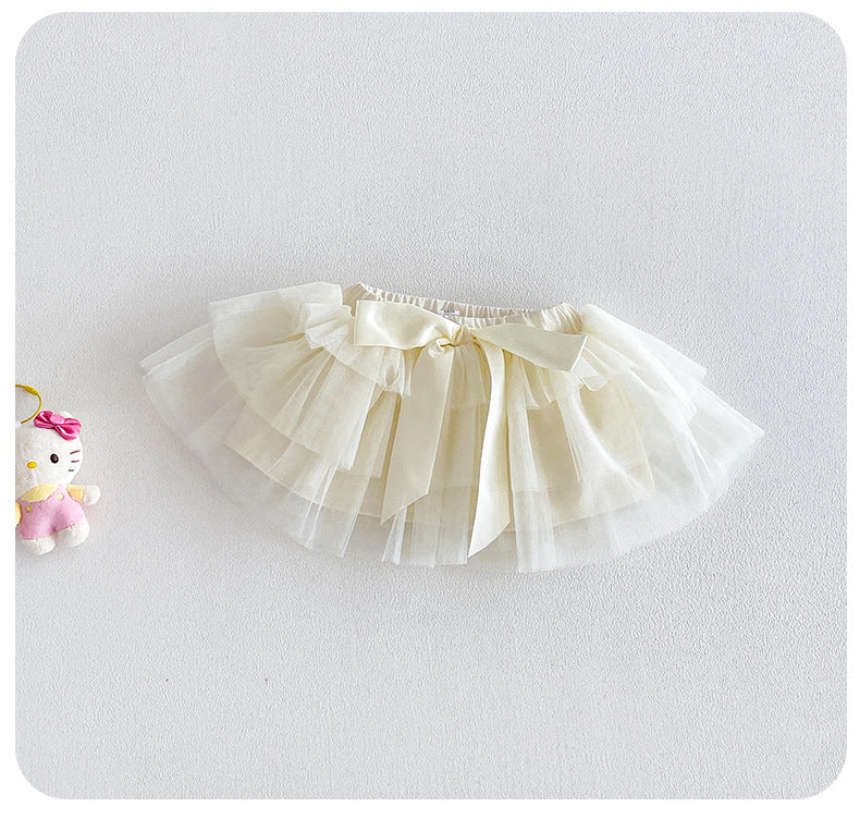 Summer New Baby Sweet Knit Vest with Breathable Bow Net Skirt Two-Piece Set