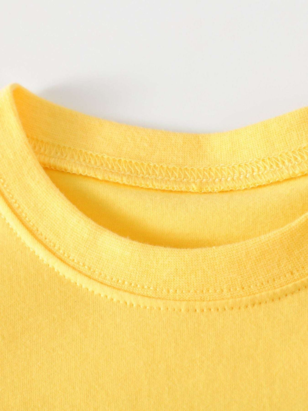 Yellow short-sleeve crew neck tee with ribbed collar detail