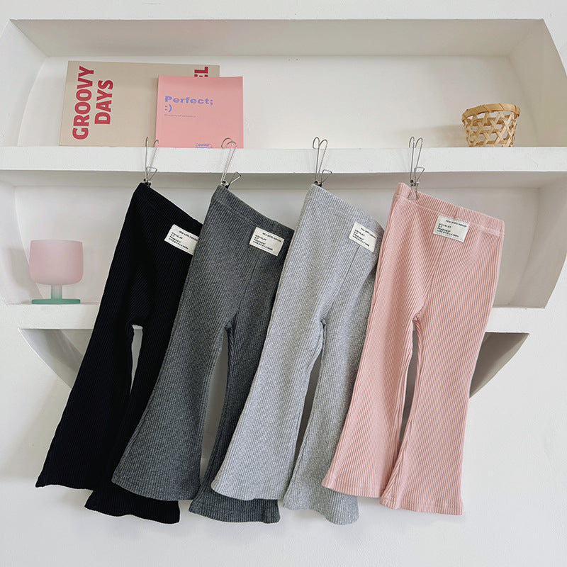 FashionableGirls' Flared Pants Solid ColorStretchy Bottoms for Kids