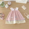 Summer New Style Baby Sweet Cartoon Cotton Backless Dress, Baby Charming Peter Pan Collar Dress