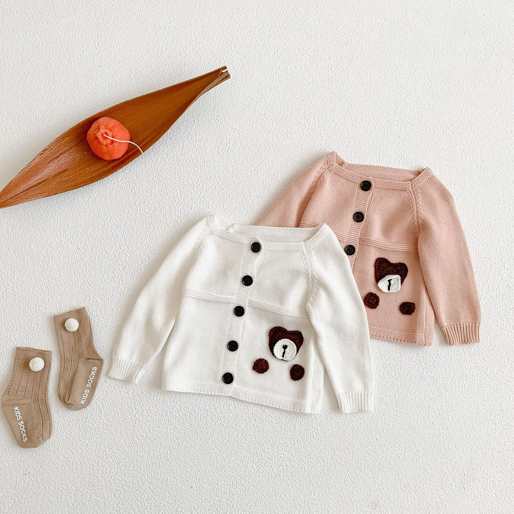 Winter  Baby Boy Girl Knit Bear Cardigan Baby Sweater Coat Long Sleeve Infant Top