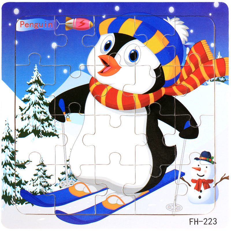 Wooden puzzle, children's animal puzzle, educational cartoon, flat puzzle toy for early childhood education