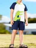 Kids tee and shorts set: white raglan shirt with green crocodile ice-cream graphic