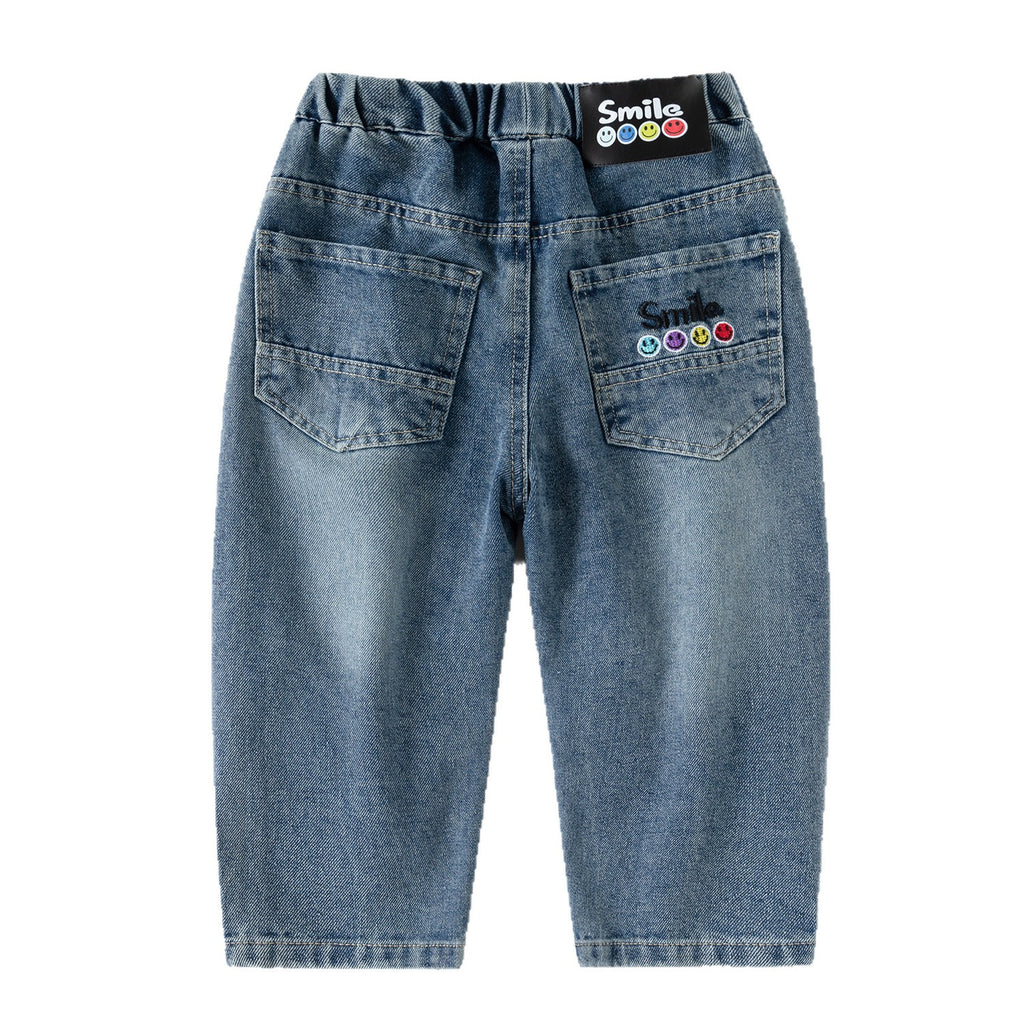 Children's Denim Long Pants Unisex Casual Versatile Kids Denim Trousers