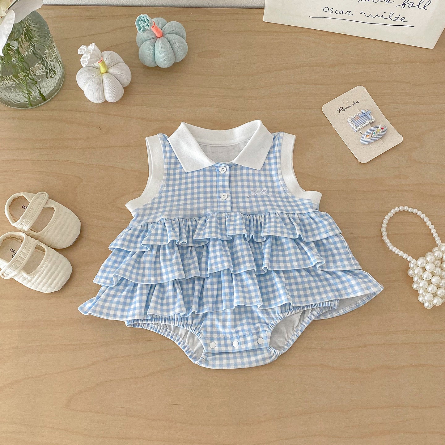 Summer New Baby Girl Checkered Princess Dress, Sleeveless Romper with Open Crotch, Baby Bodysuit Skirt