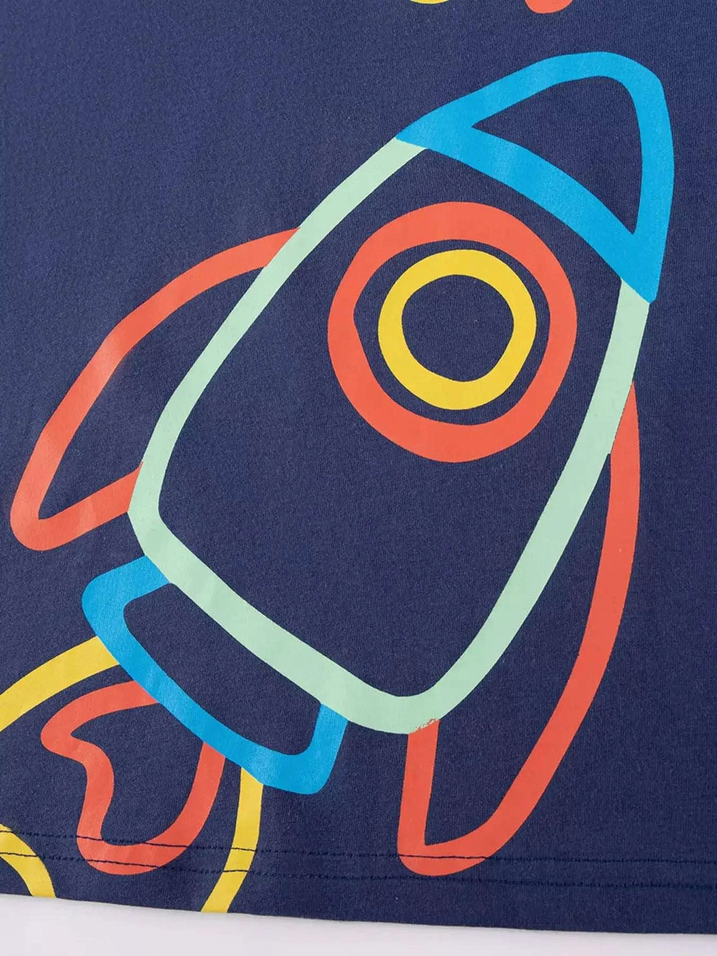 Children's dark blue rocket T-shirt with large multicolor rocket illustration