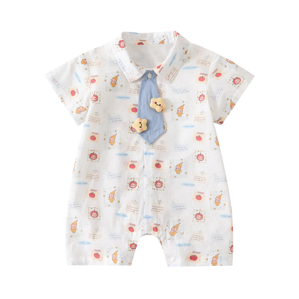 Baby Summer New Style Stereoscopic Star Tie Short Sleeve Romper Baby Adorable One-Piece Shirt