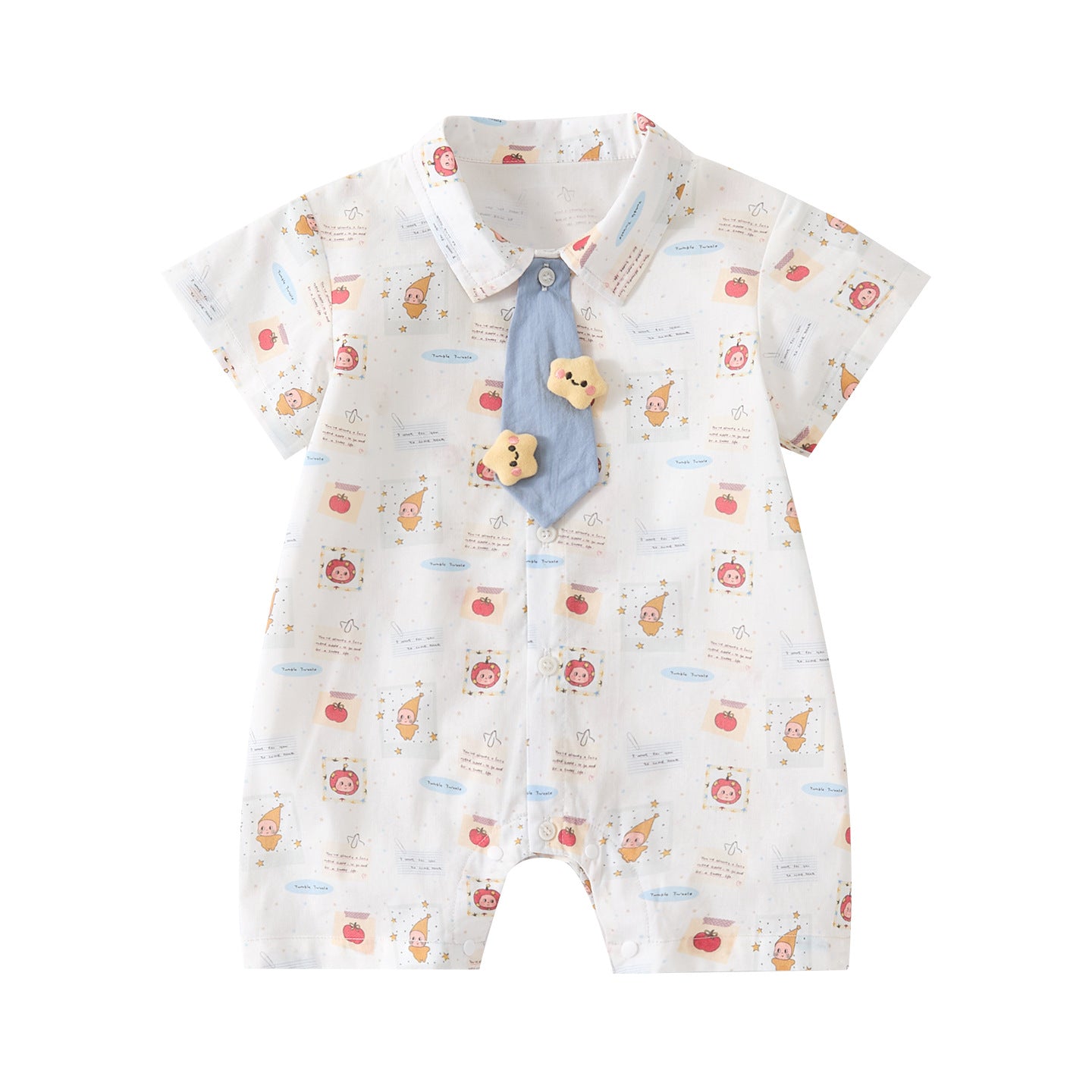 Baby Summer New Style Stereoscopic Star Tie Short Sleeve Romper Baby Adorable One-Piece Shirt