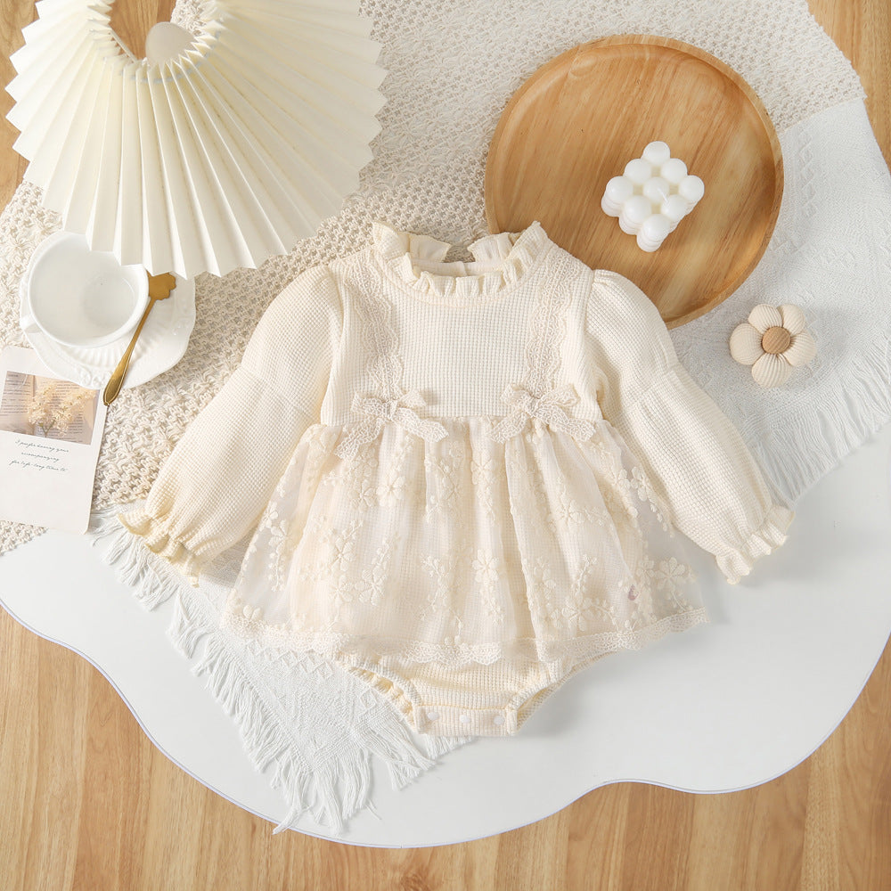Baby Spring Lace Tulle Dress, Newborn Girl Baby 100-Day 1st Birthday Outfit, Romper Princess Onesie Bodysuit