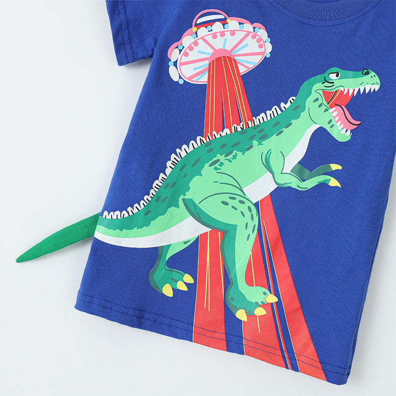 Dinosaur Print Short Sleeve Round Neck Kids T-Shirt