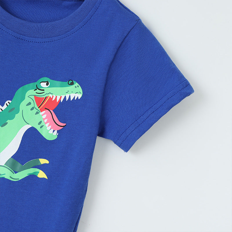 Dinosaur Print Short Sleeve Round Neck Kids T-Shirt
