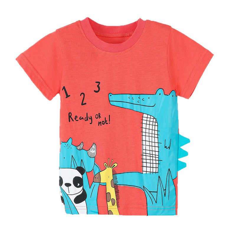 Dinosaur Print Short Sleeve Round Neck Kids T-Shirt