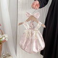 Cute Floral Baby Girl Romper with Lace Butterfly Ties Sleeveless Dress for Summer