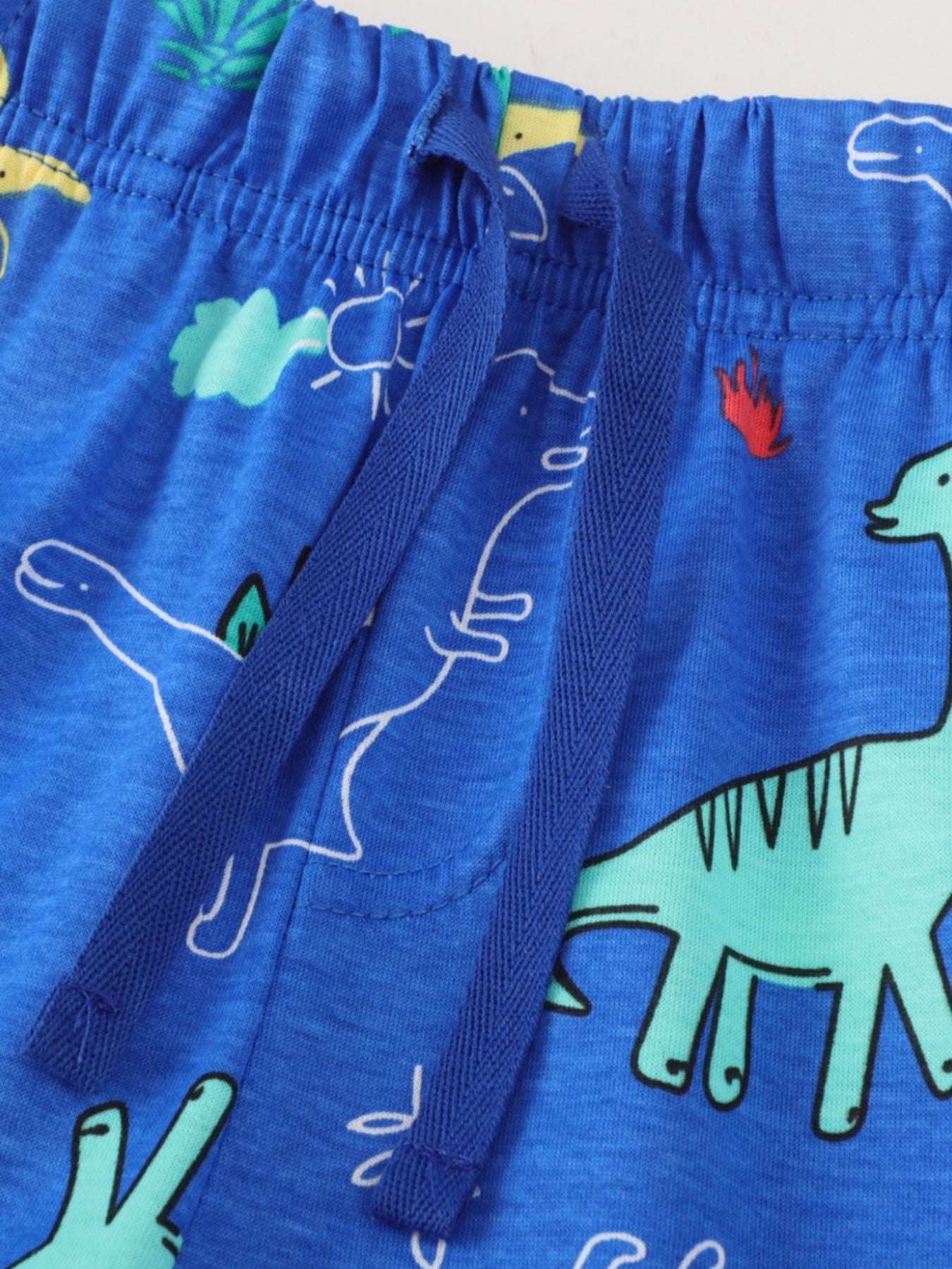 Children's blue dinosaur shorts with elastic waistband and allover dinosaur print