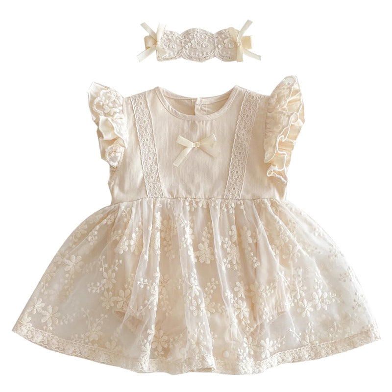 Cute Baby Girl Summer A-Class Infant Romper Newborn Clothes Lace Short Sleeve Triangular Crawling Suit