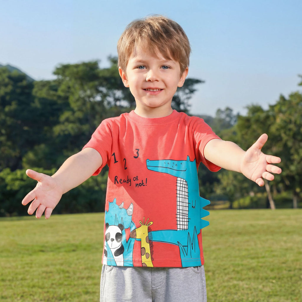 Dinosaur Print Short Sleeve Round Neck Kids T-Shirt