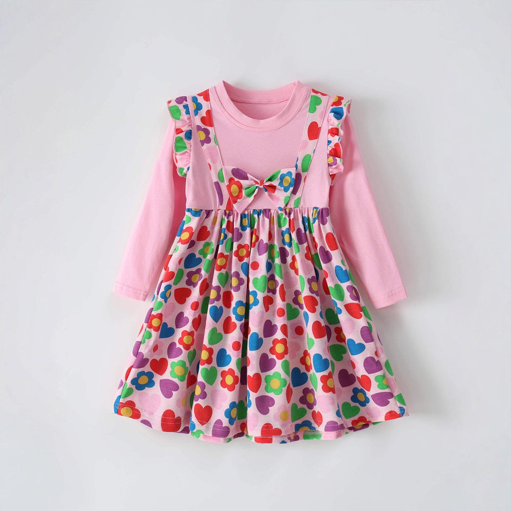 Children's Butterfly Knot Long Sleeve Princess Dress Floral Kids
