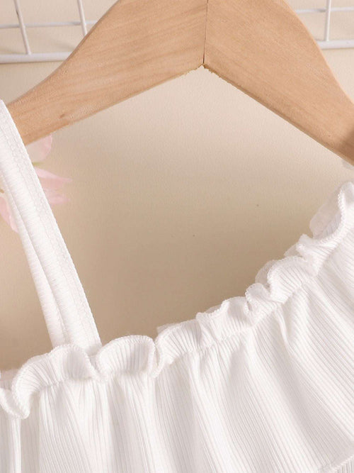 White off-shoulder ruffled top neckline with ruched elastic edge