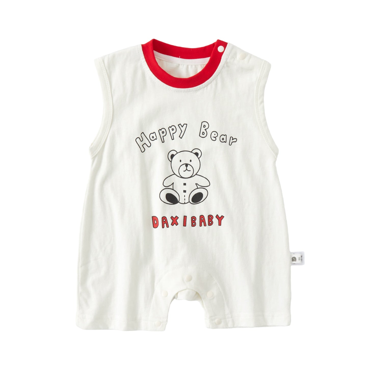 Cute Cartoon Bear Print Baby Romper Knitted Sleeveless Bodysuit for Summer, Fashionable Infant One-Piece Clothes