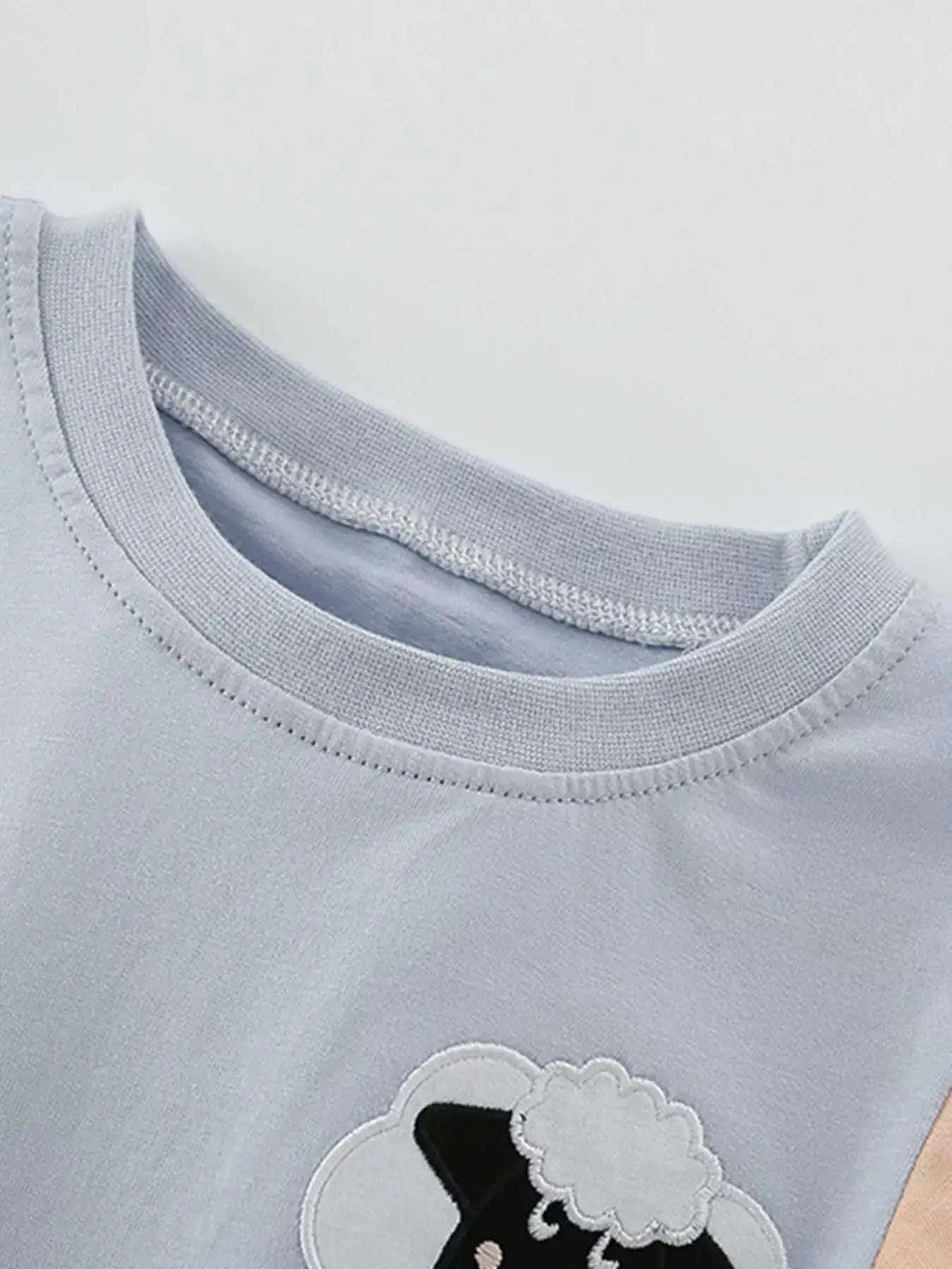 Children's light blue crewneck tee with sheep applique