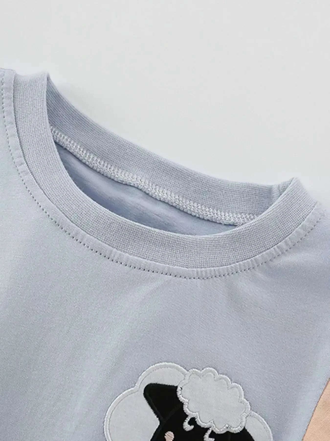 Children's light blue crewneck tee with sheep applique