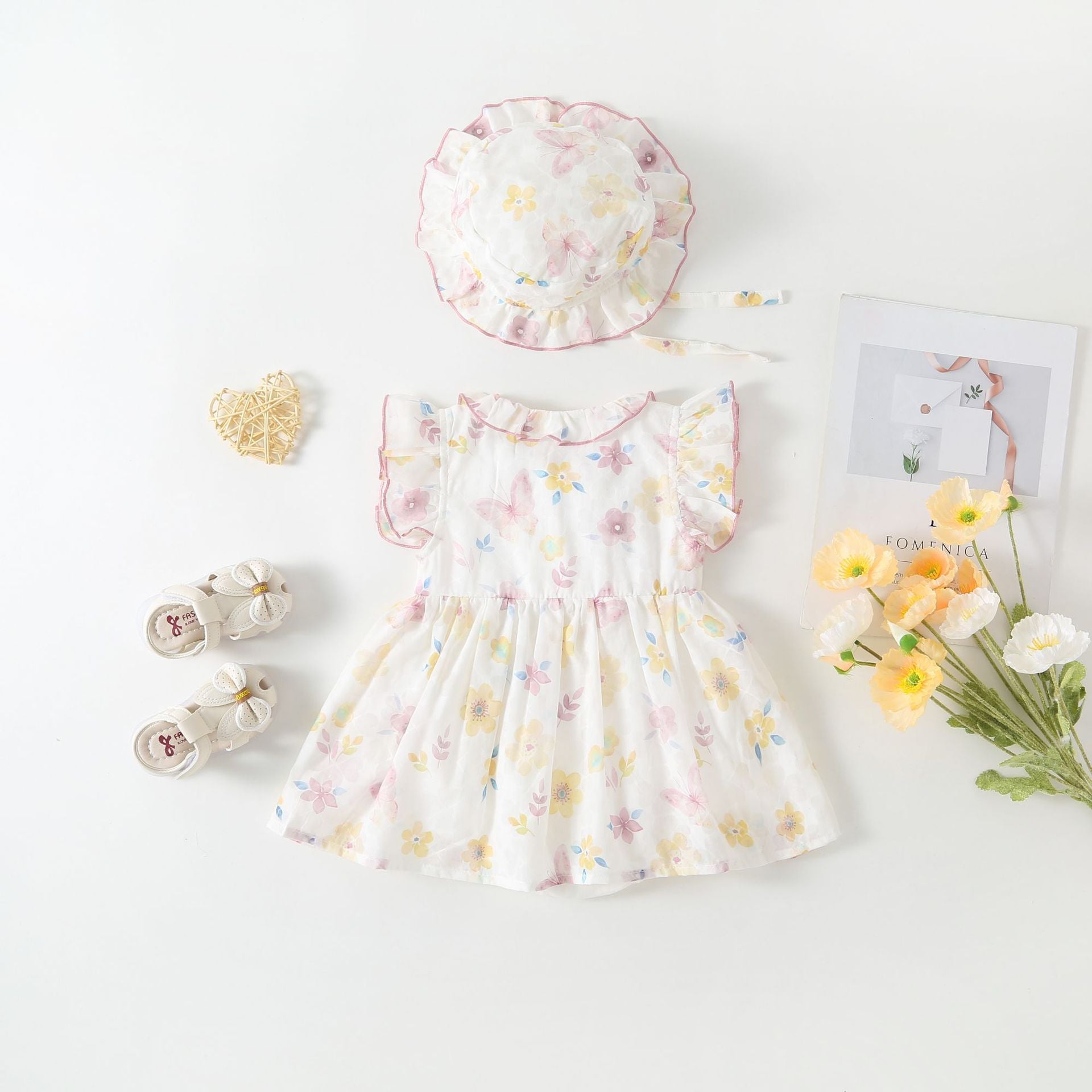 Baby Hanfu Romper DressQipao Baby Bodysuit with Floral Design, Short Sleeve, Traditional Chinese Costume for Girls