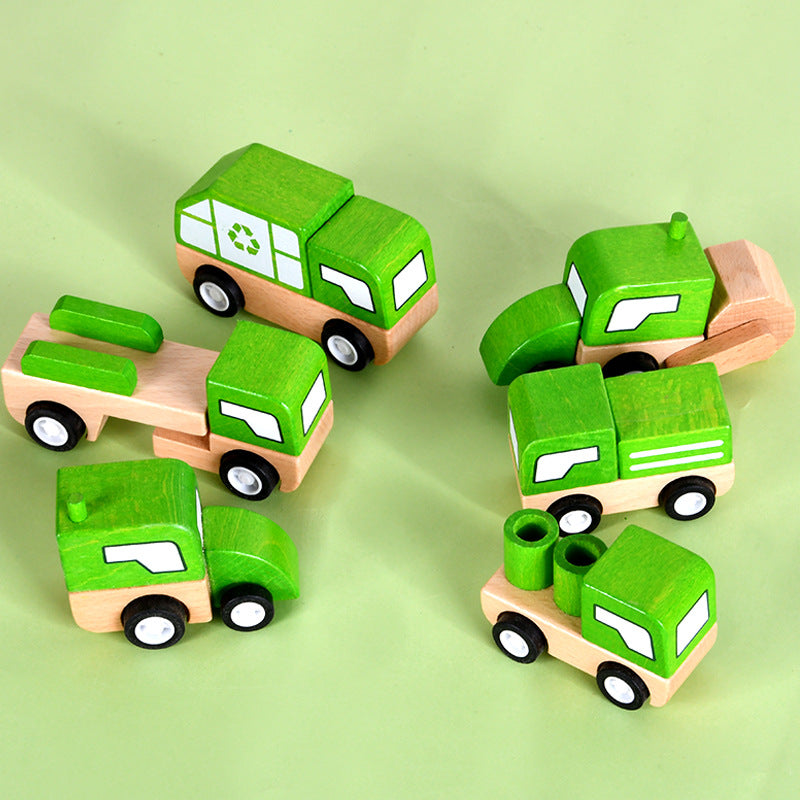 Wooden Children's Multifunctional Engineering Vehicle Ambulance Simulation Fire Truck Early Education Parent-Child Interactive Educational Toys