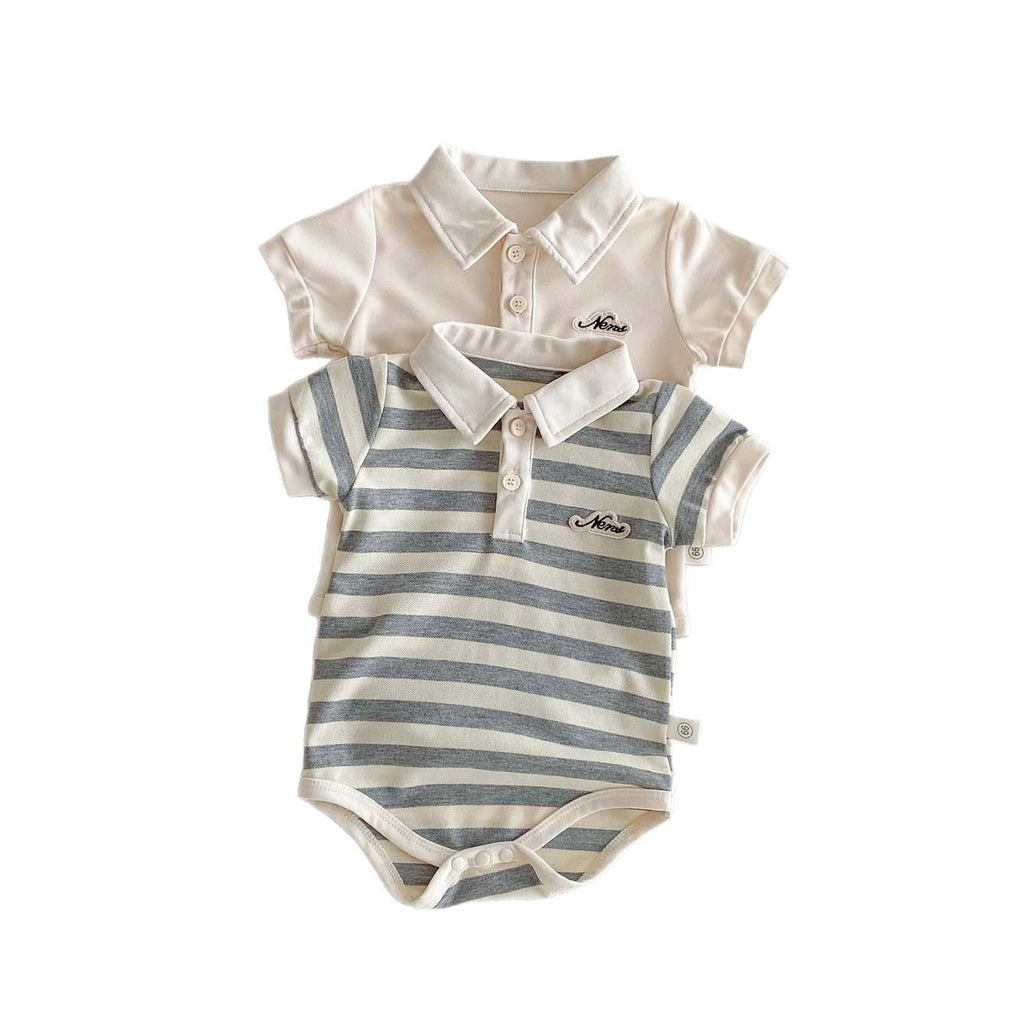 Summer Baby Boy Romper Newborn Bodysuit Short Sleeve Polo Collar Letter Print Infant Toddler Onesie