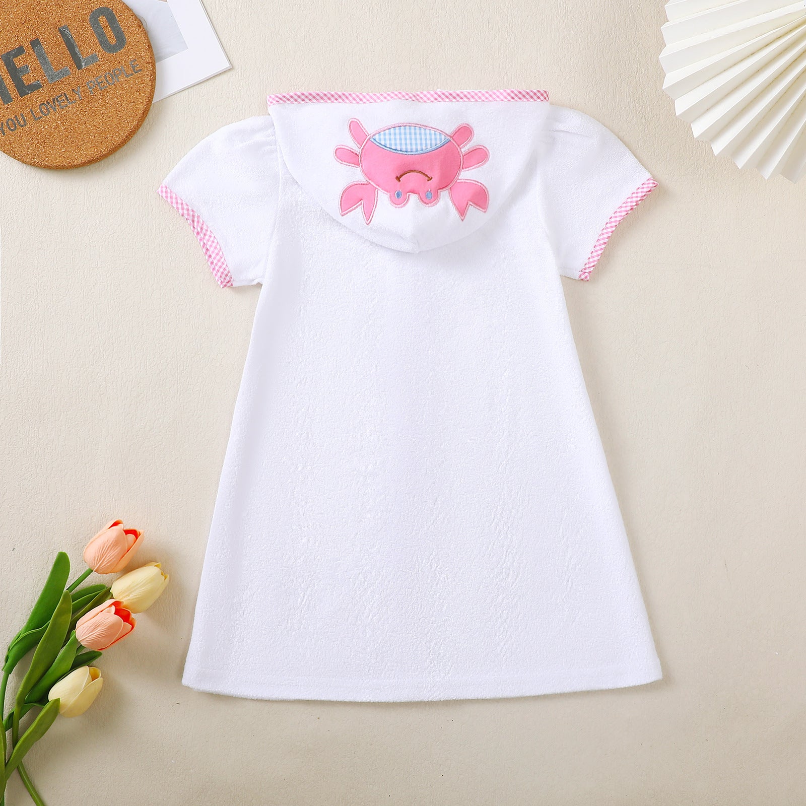 Summer Girls' Hooded Romper Crab Kids Swim Embroidered Cover-Up Baby Beach Towel Bathrobe
