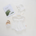 Baby Summer Lightweight Onesie for Girls with Lace Trim and Hat, Pure Cotton