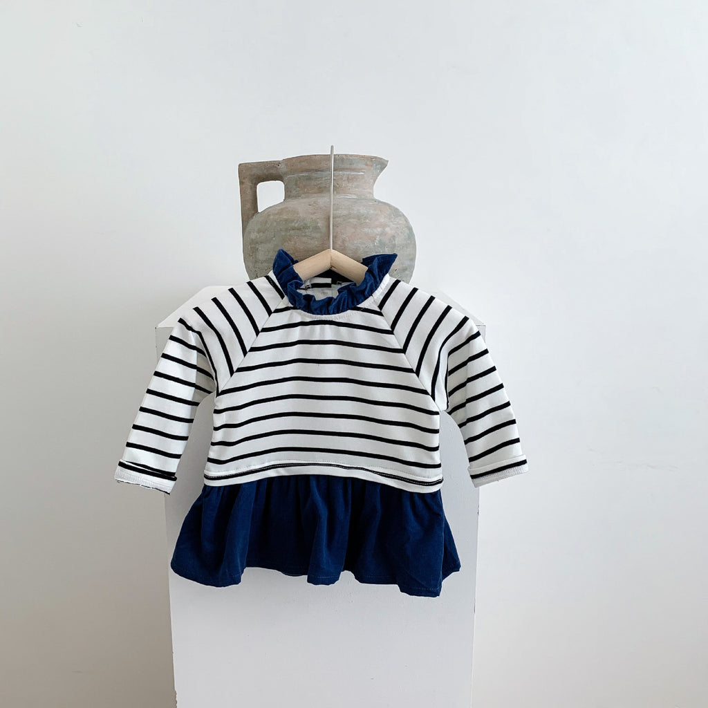 Spring Autumn Baby Color Block Stripe Long Sleeve Bodysuit Dress for Girls Fashion Baby Romper Dress