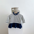 Spring Autumn Baby Color Block Stripe Long Sleeve Bodysuit Dress for Girls Fashion Baby Romper Dress