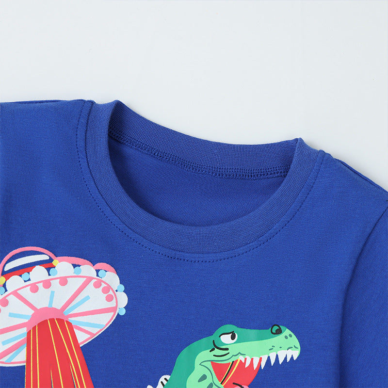 Dinosaur Print Short Sleeve Round Neck Kids T-Shirt