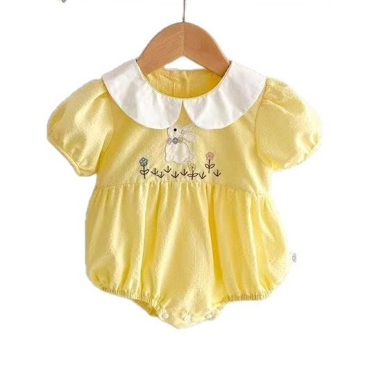Baby Embroidered Triangular Romper 0-1 Years Summer  Sweet Crawling Suit for Girls, Full-Bodied Onesie