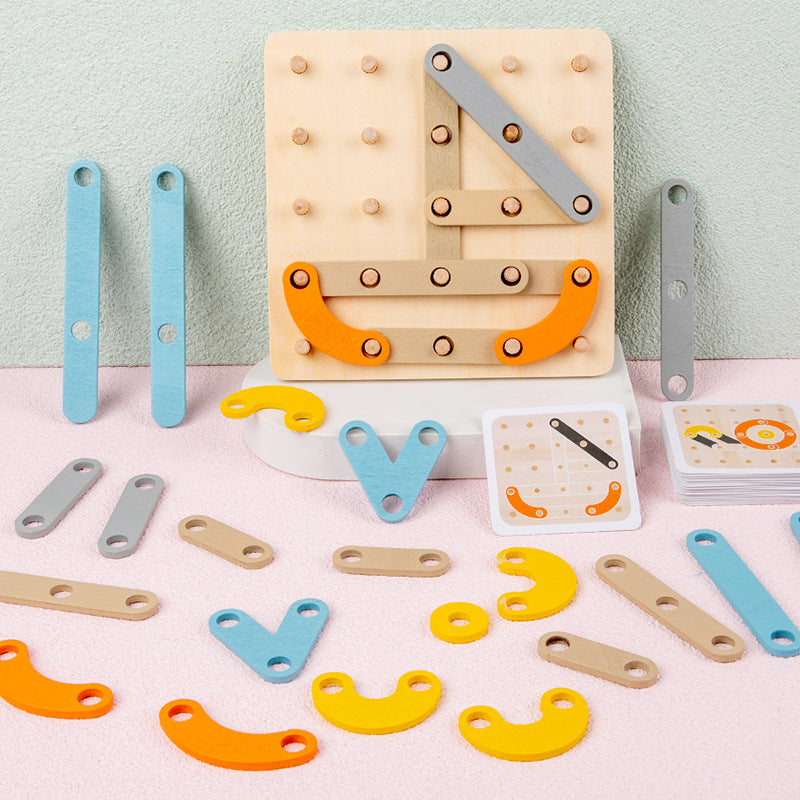 Children's Educational Creative Nail Board Game Puzzle Geometric Shape Graphic Tangram 1-3 Years Old Wooden Early Education Toys