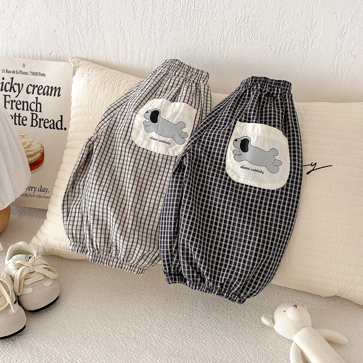 Infant and Toddler Summer Pants, Stylish Plaid Design, Lightweight, Loose Fit, Mosquito-Proof, Casual Cuffed Pants