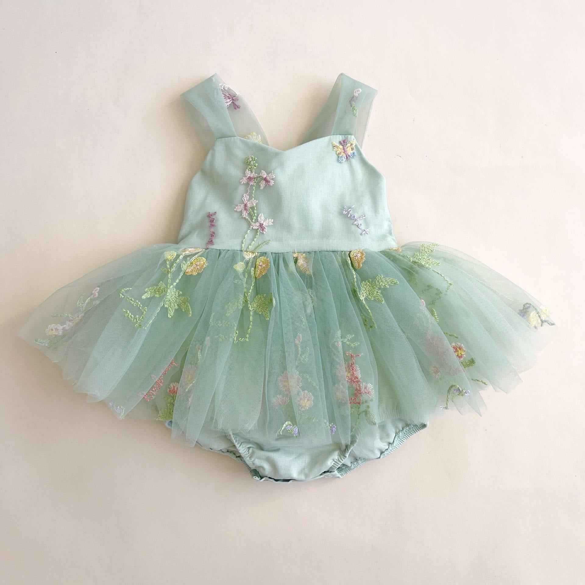 Summer women's treasure mesh camisole jumpsuit cute embroidered princess skirt baby one year old outfit