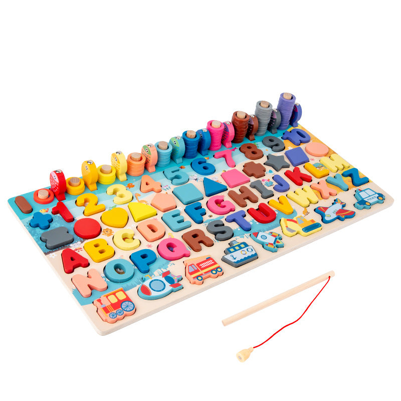 7-In-1 Traffic Logarithmic Board Children's Educational Development Early Childhood Educational Puzzle Building Blocks Fishing Toys