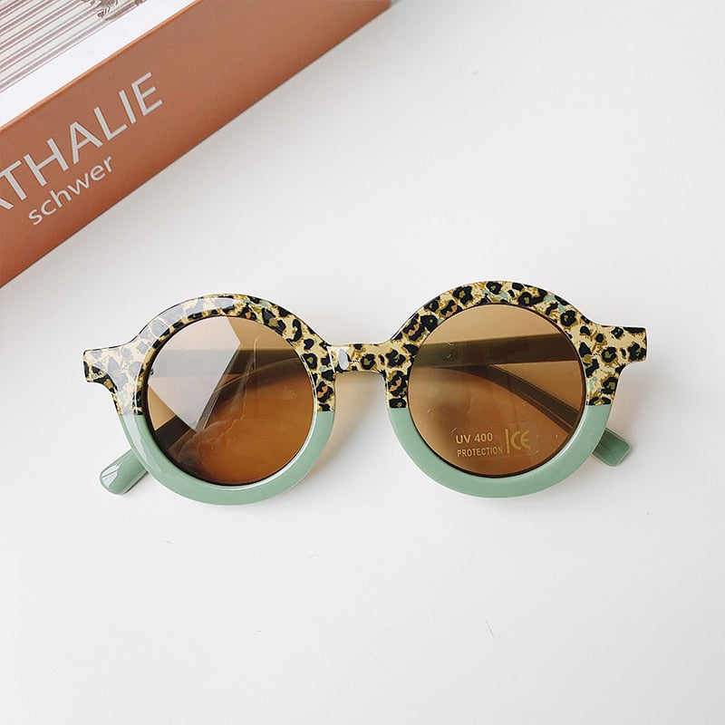 Children Boy Girl Cute Leopard Double Color Cartoon Bear Shape Round Sunglasses Kids Vintage Sunglasses UV400 Protection Classic