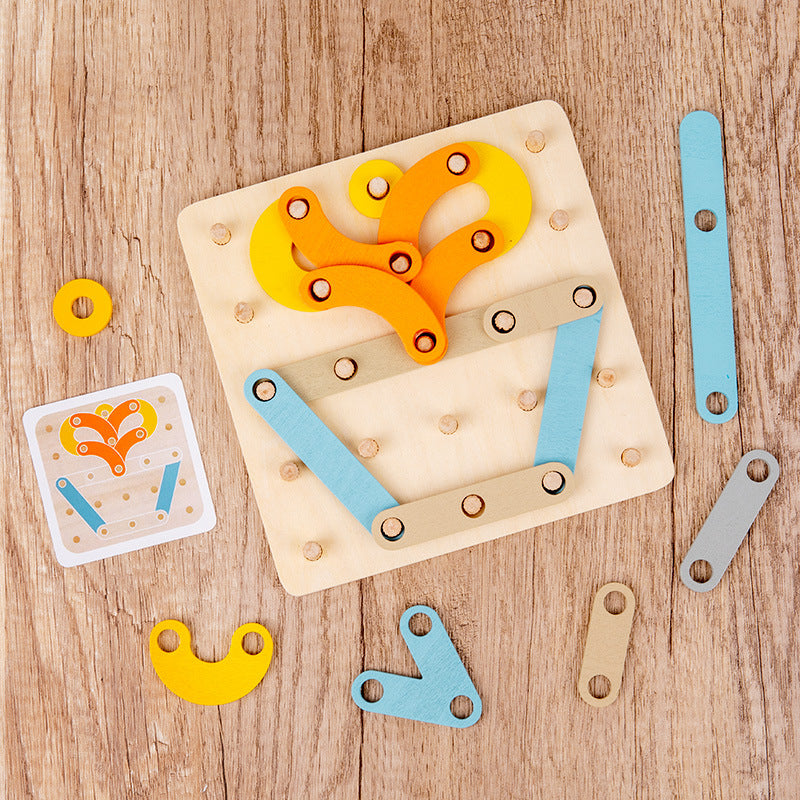 Children's Educational Creative Nail Board Game Puzzle Geometric Shape Graphic Tangram 1-3 Years Old Wooden Early Education Toys
