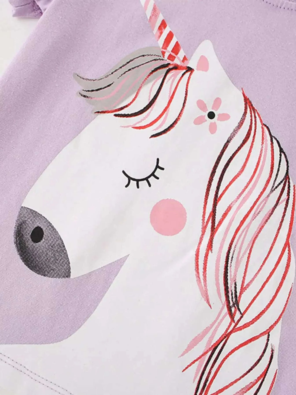 Children's purple unicorn graphic short-sleeve T-shirt with unicorn face