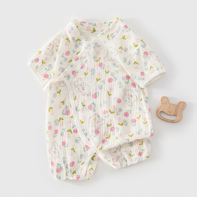 Summer short sleeved baby thin gauze super cute pajamas