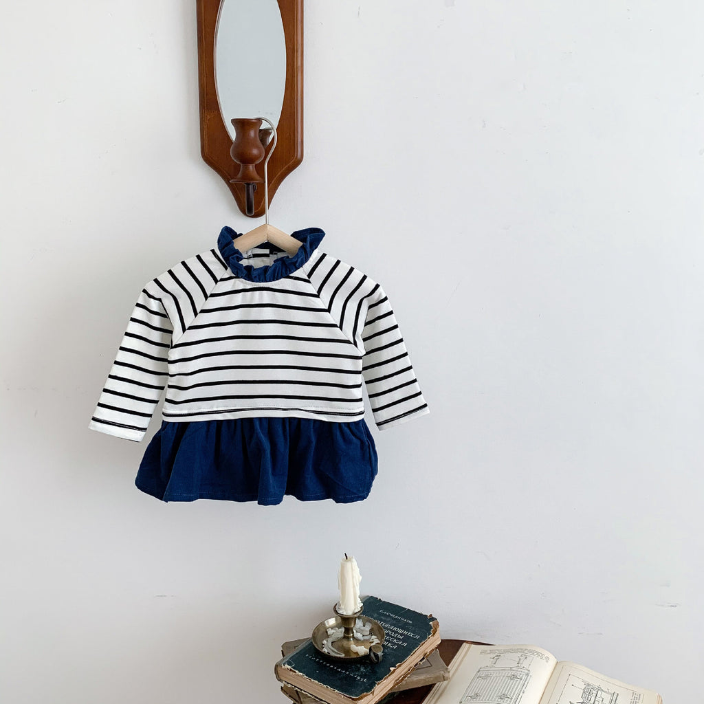 Spring Autumn Baby Color Block Stripe Long Sleeve Bodysuit Dress for Girls Fashion Baby Romper Dress