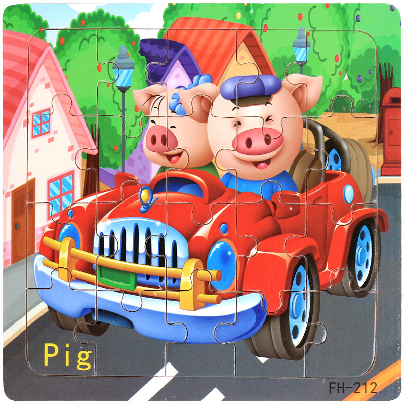 Wooden puzzle, children's animal puzzle, educational cartoon, flat puzzle toy for early childhood education