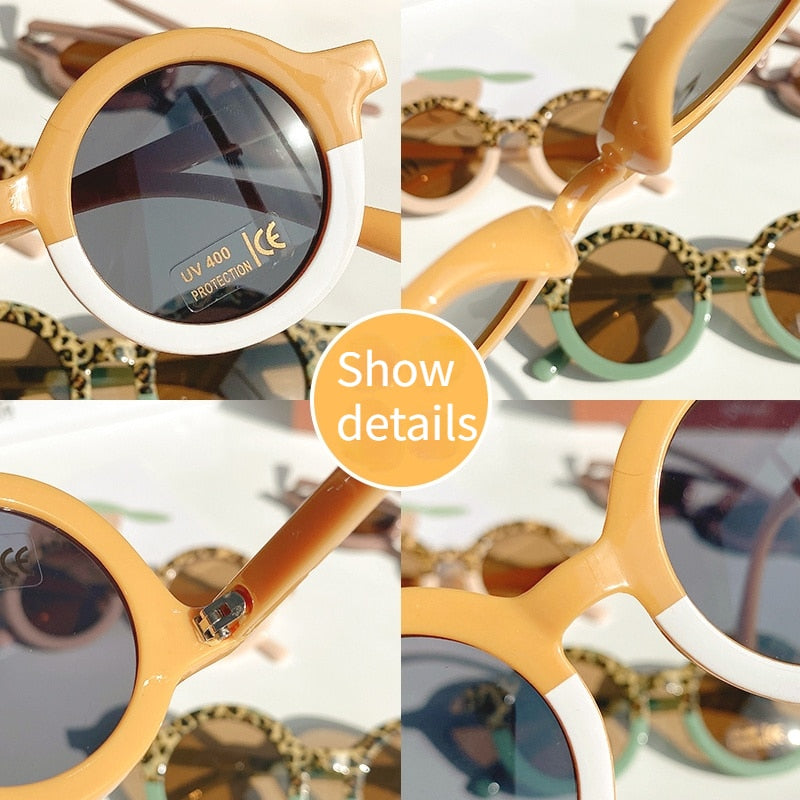 Children Boy Girl Cute Leopard Double Color Cartoon Bear Shape Round Sunglasses Kids Vintage Sunglasses UV400 Protection Classic