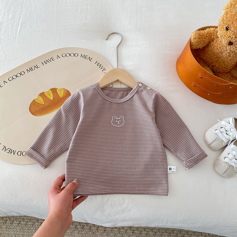 Spring Autumn Simple Infant Toddler Embroidered Cartoon Top Cotton Long Sleeve T-Shirt
