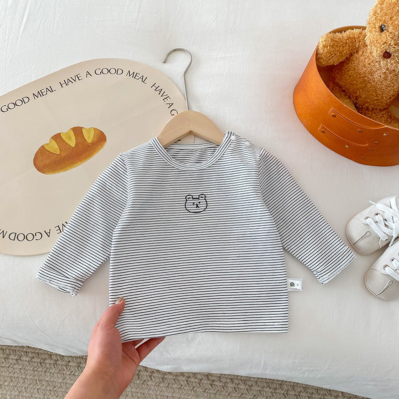 Spring Autumn Simple Infant Toddler Embroidered Cartoon Top Cotton Long Sleeve T-Shirt