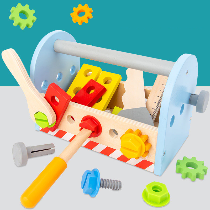 Children's Educational Wooden DIY Portable Simulation European Tool Blue Play House Screw Screw Disassembly Nut Toy
