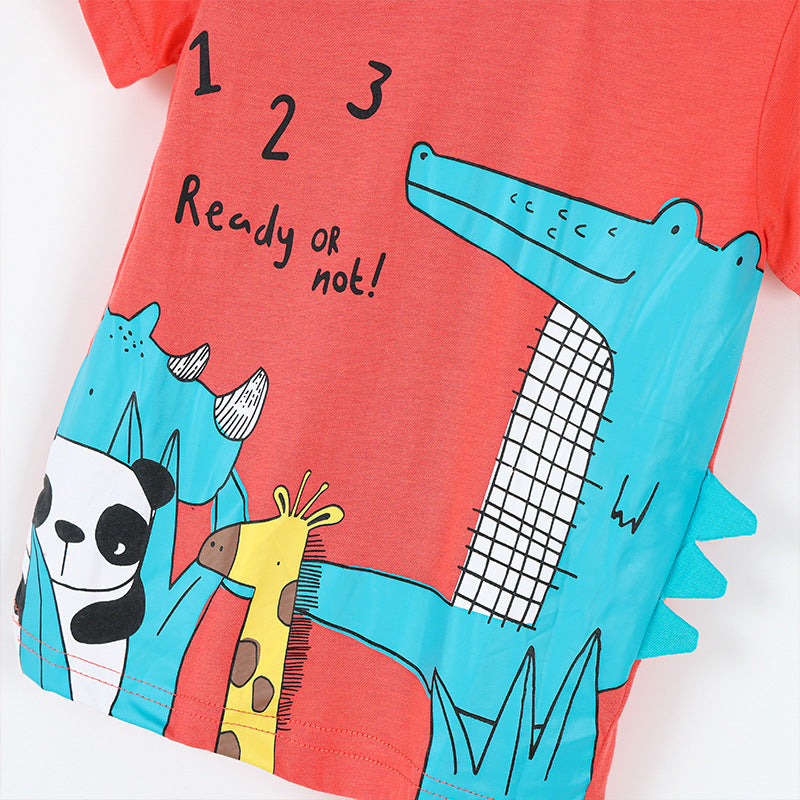Dinosaur Print Short Sleeve Round Neck Kids T-Shirt