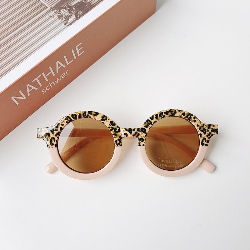 Children Boy Girl Cute Leopard Double Color Cartoon Bear Shape Round Sunglasses Kids Vintage Sunglasses UV400 Protection Classic